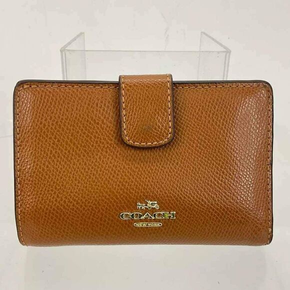 Coach Designer Saddle Brown Crossgrain Leather Bifold ID Wallet Wristlet - Picture 1 of 8